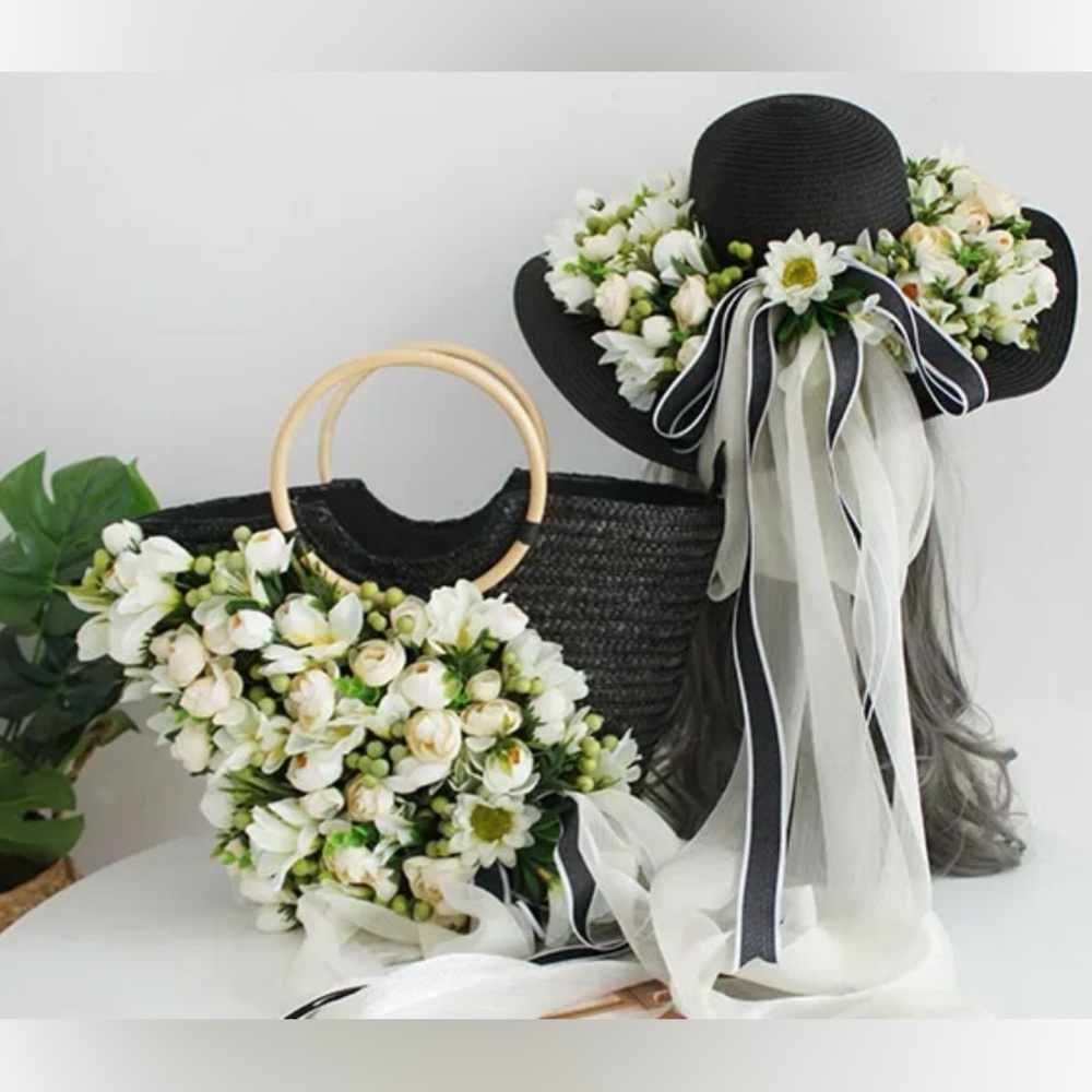 High Quality Handmade Floral Hat and Purse Set